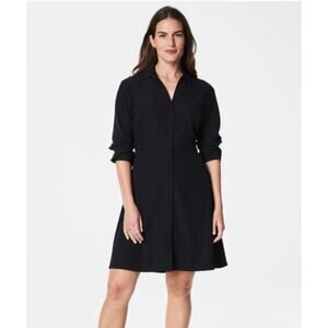SPANX Carefree Crepe Collared Shirt Dress Black NWT